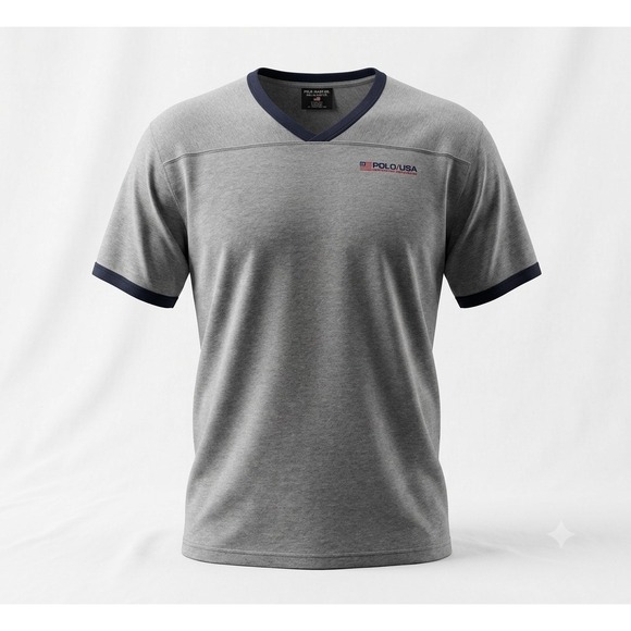 Polo Ralph Lauren Other - Polo Ralph Lauren Vintage Men's Gray Blue Ringer Polo USA V-Neck Shirt. Size L